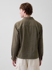 Gap Green Dobby Stripe Relaxed Straight-Hem Shirt - Image 2 of 4