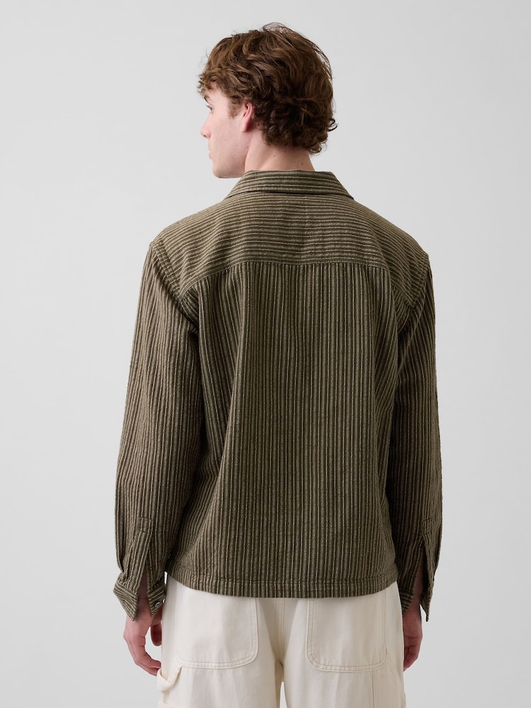 Gap Green Dobby Stripe Relaxed Straight-Hem Shirt - Image 2 of 4 Gap Green Dobby Stripe Relaxed Straight-Hem Shirt - Image 2 of 4
