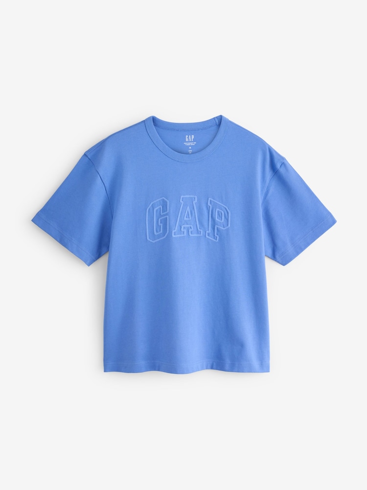 Gap Blue Heavyweight Logo Relaxed Boxy Short Sleeve T-Shirt - Image 1 of 5