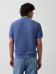 Gap Blue Textured Zip Knitted Polo Shirt - Image 2 of 4