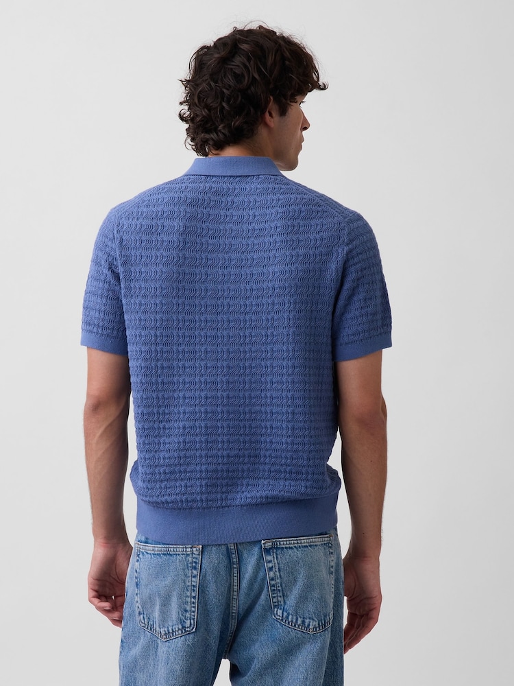 Gap Blue Textured Zip Knitted Polo Shirt - Image 2 of 4 Gap Blue Textured Zip Knitted Polo Shirt - Image 2 of 4