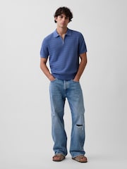 Gap Blue Textured Zip Knitted Polo Shirt - Image 3 of 4