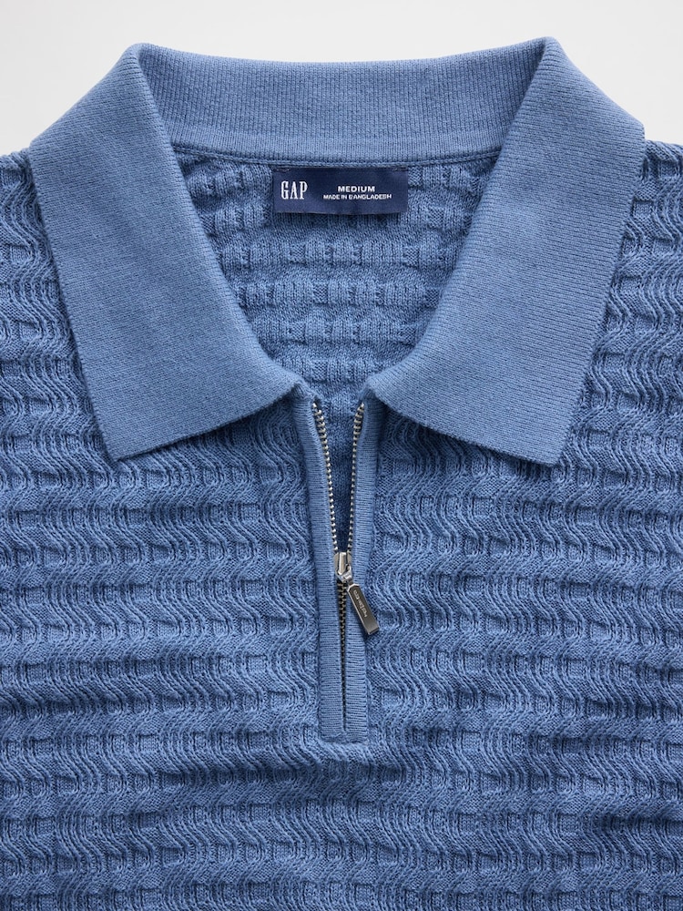 Gap Blue Textured Zip Knitted Polo Shirt - Image 4 of 4 Gap Blue Textured Zip Knitted Polo Shirt - Image 4 of 4