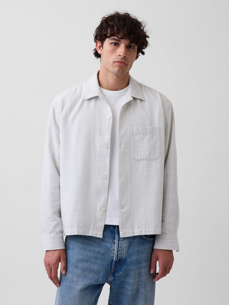 Gap White Dobby Stripe Relaxed Straight-Hem Shirt - Image 1 of 4 Gap White Dobby Stripe Relaxed Straight-Hem Shirt - Image 1 of 4