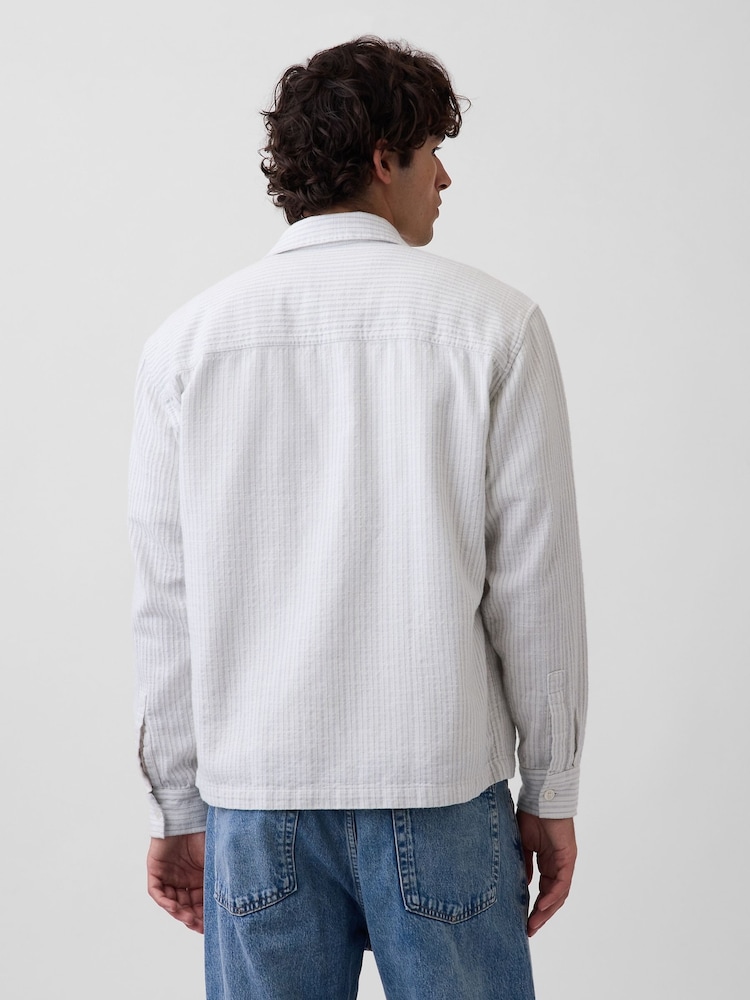 Gap White Dobby Stripe Relaxed Straight-Hem Shirt - Image 2 of 4 Gap White Dobby Stripe Relaxed Straight-Hem Shirt - Image 2 of 4