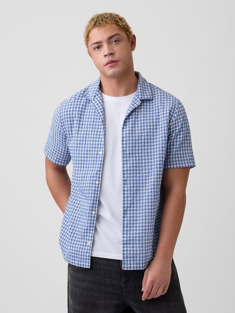 Gap Blue Check Crinkle-Cotton Holiday Shirt - Image 1 of 5