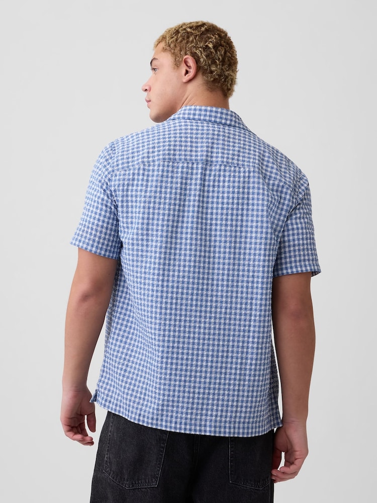 Gap Blue Check Crinkle-Cotton Holiday Shirt - Image 2 of 5