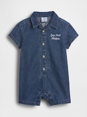 Gap Medium Wash Denim Logo Shorts One-Piece (0-24mths) - Image 1 of 4
