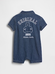 Gap Medium Wash Denim Logo Shorts One-Piece (0-24mths) - Image 2 of 4