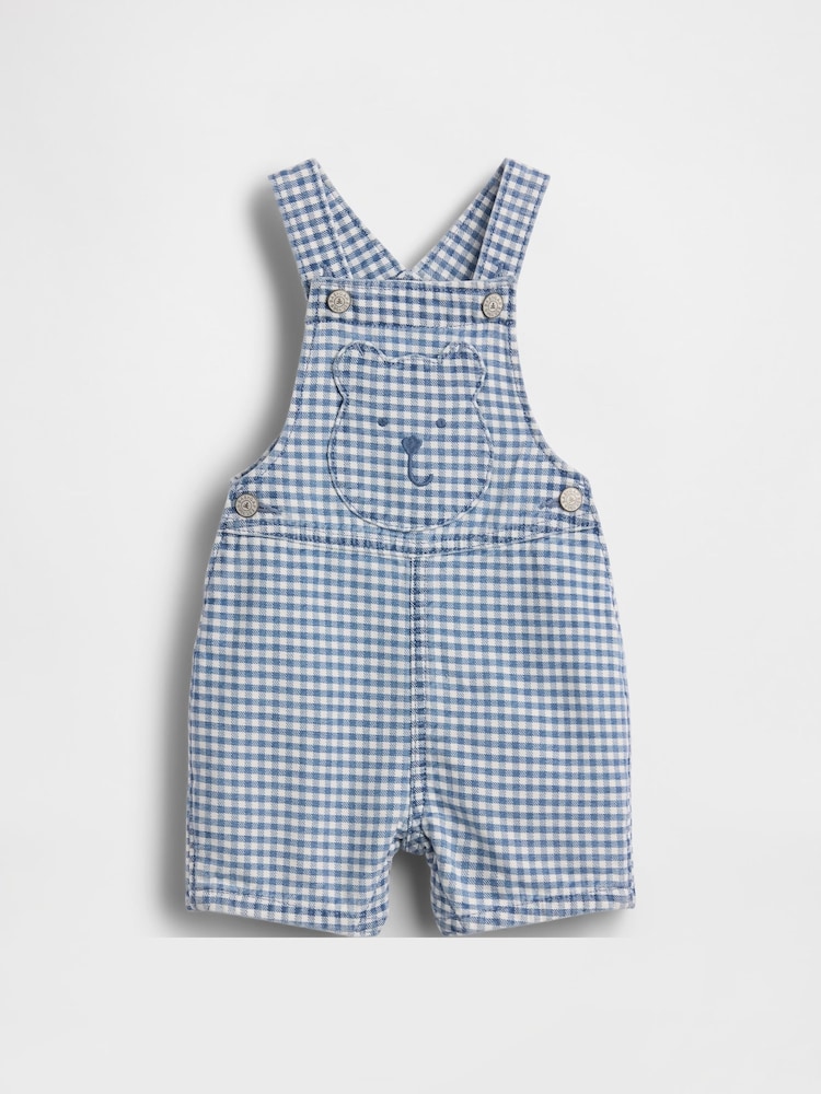 Gap Blue Gingham Denim Bear Pocket Short Dungarees (0-24mths) - Image 1 of 3