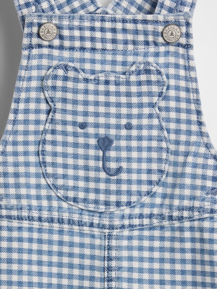 Gap Blue Gingham Denim Bear Pocket Short Dungarees (0-24mths) - Image 3 of 3