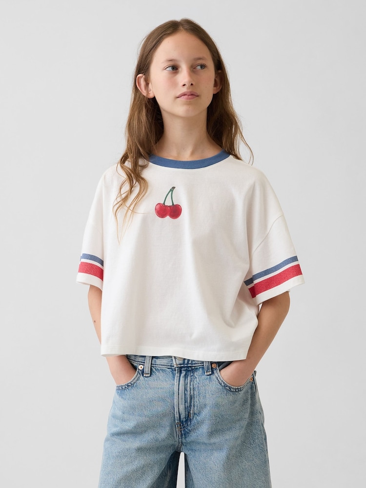 Gap White Cherry Oversized Graphic Short Sleeve T-Shirt (4-13yrs) - Image 1 of 4
