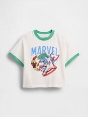 White/Green Avengers - Koszulka o kroju oversize z krótkim rękawem i grafiką z motywem Marvel Gap (6 mies. – 5 lat) - Obraz 1 z 2