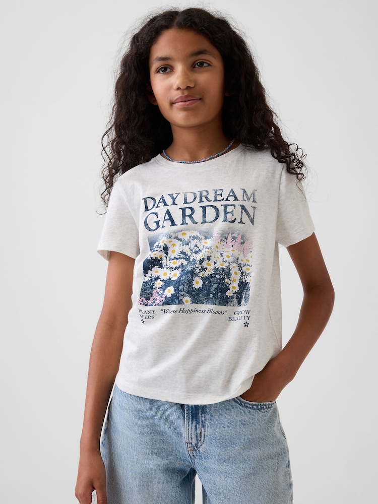 Gap Grey Daisy Graphic Short Sleeve T-Shirt (4-13yrs) - Image 1 of 4 Gap Grey Daisy Graphic Short Sleeve T-Shirt (4-13yrs) - Image 1 of 4