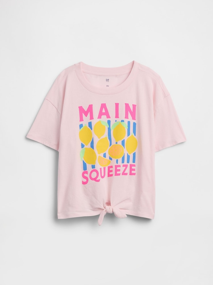 Gap Pink Oversized Knot-Tie Graphic Short Sleeve T-Shirt (4-13yrs) - Image 1 of 3 Gap Pink Oversized Knot-Tie Graphic Short Sleeve T-Shirt (4-13yrs) - Image 1 of 3