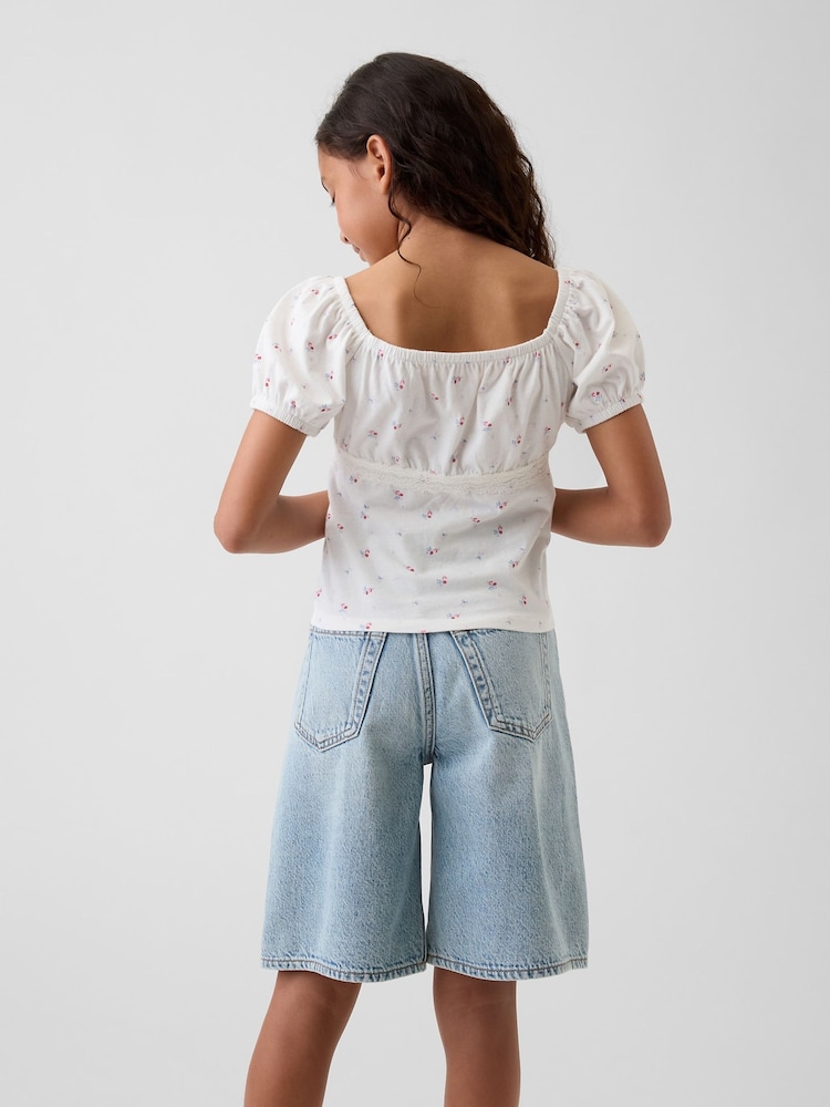Gap White Lace-Trim Puff-Sleeve Top (4-13yrs) - Image 2 of 4 Gap White Lace-Trim Puff-Sleeve Top (4-13yrs) - Image 2 of 4