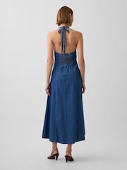 Gap Medium Wash Denim Seamed Halter Maxi Dress - Image 2 of 3