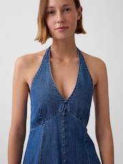 Gap Medium Wash Denim Seamed Halter Maxi Dress - Image 3 of 3