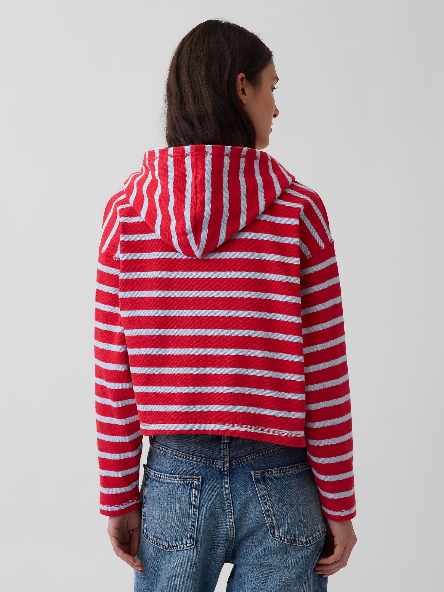 Buy Gap Red Stripe Towel Terry Oversized Stripe Zip Hoodie from