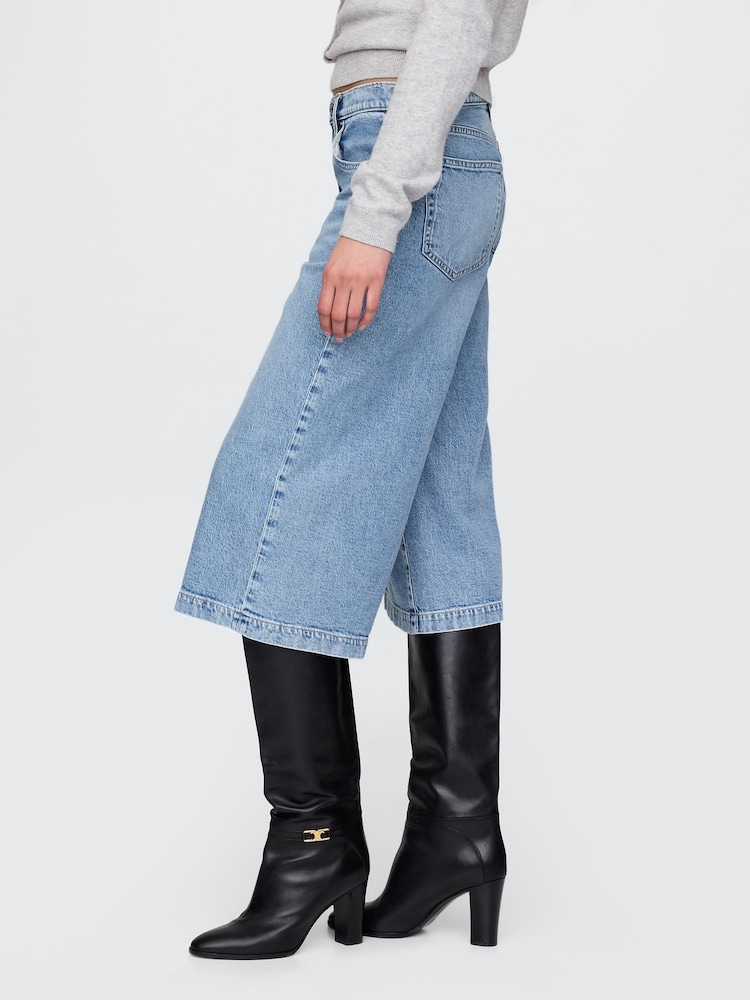 Gap Light Wash High Waisted Culotte Jeans - Image 2 of 6 Gap Light Wash High Waisted Culotte Jeans - Image 2 of 6