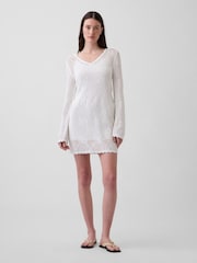 Gap White Pointelle Mini Long Seeve Dress - Image 1 of 4