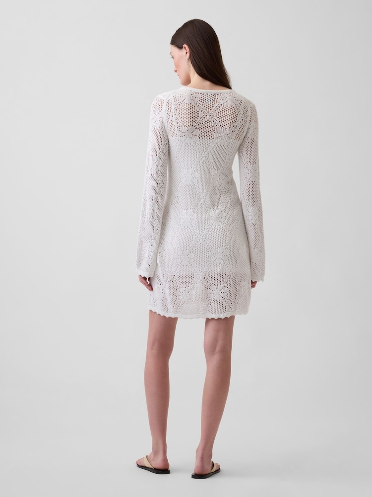 Gap White Pointelle Mini Long Seeve Dress - Image 2 of 4
