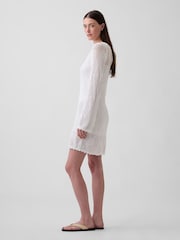 Gap White Pointelle Mini Long Seeve Dress - Image 3 of 4