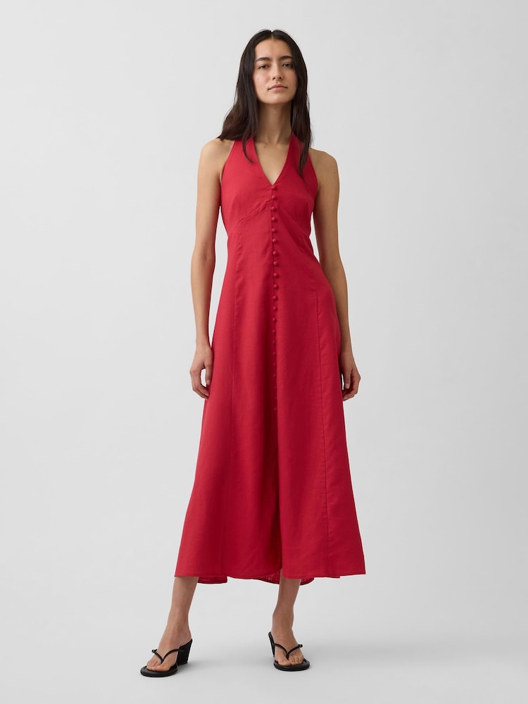 Gap Red Linen-Blend Halter Maxi Dress - Image 1 of 4 Gap Red Linen-Blend Halter Maxi Dress - Image 1 of 4