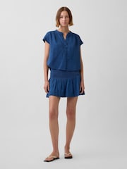 Gap Blue Gauze Denim Smocked Waist Mini Skort - Image 1 of 5