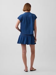 Gap Blue Gauze Denim Smocked Waist Mini Skort - Image 2 of 5