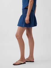 Gap Blue Gauze Denim Smocked Waist Mini Skort - Image 3 of 5