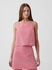 Gap Red Check Linen-Blend Apron Top - Image 1 of 5