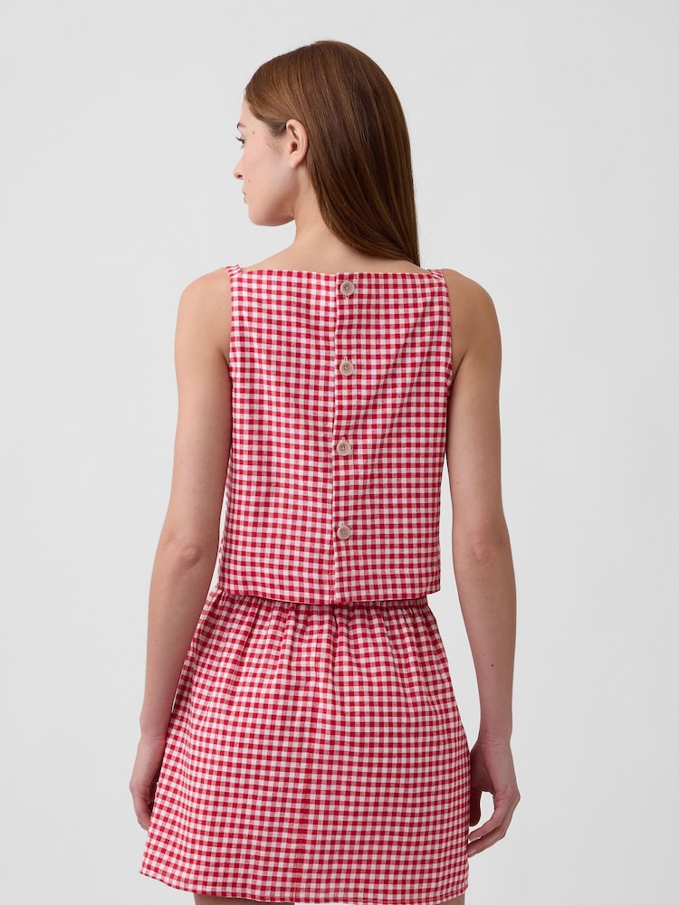 Gap Red Check Linen-Blend Apron Top - Image 2 of 5