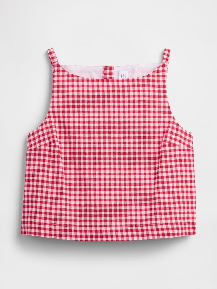 Gap Red Check Linen-Blend Apron Top - Image 5 of 5