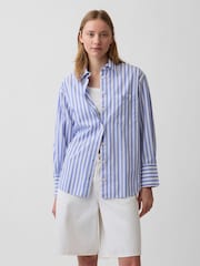 Gap Blue White Stripe Poplin Big Shirt - Image 1 of 4