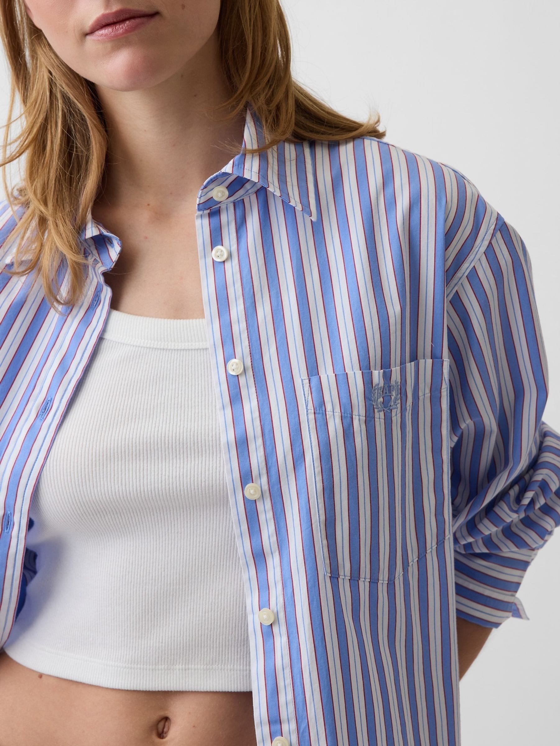 Buy Gap Blue White Stripe Poplin Big Shirt from Next Romania