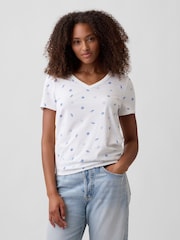 Gap Blue Favorite Print V-Neck Short Sleeve T-Shirt - Image 1 of 5