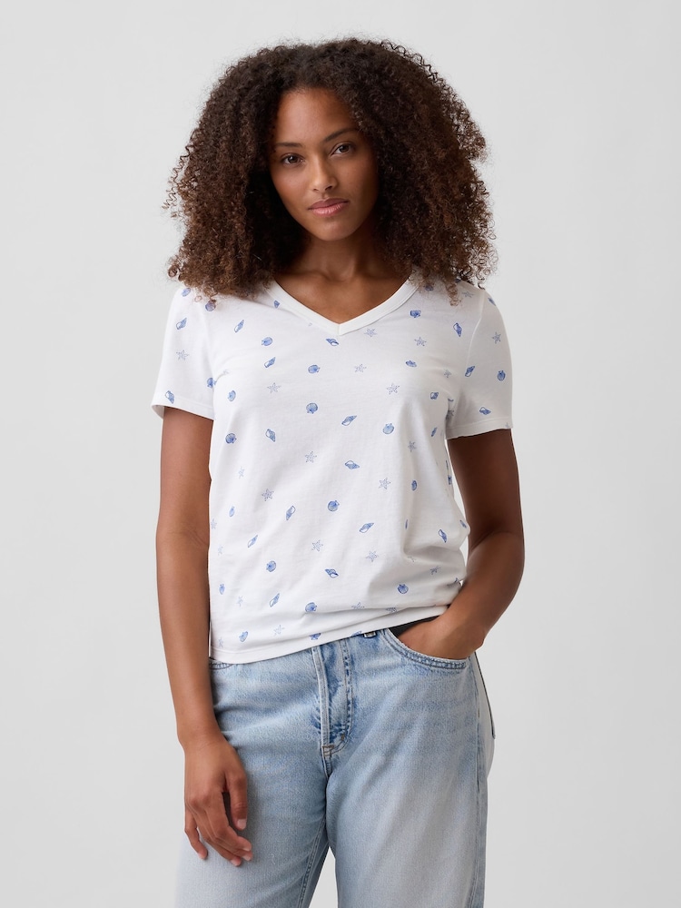 Gap Blue Favorite Print V-Neck Short Sleeve T-Shirt - Image 1 of 5 Gap Blue Favorite Print V-Neck Short Sleeve T-Shirt - Image 1 of 5