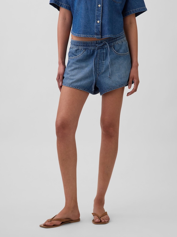 Gap Blue Denim Mid Rise Ultra Soft Easy Dolphin Shorts - Image 1 of 4 Gap Blue Denim Mid Rise Ultra Soft Easy Dolphin Shorts - Image 1 of 4