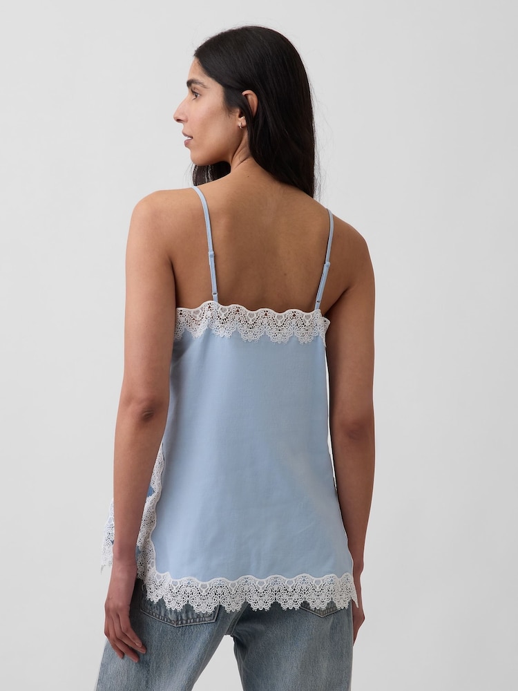 Gap Blue Linen-Blend Lace-Trim Cami - Image 2 of 4