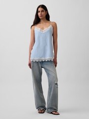 Gap Blue Linen-Blend Lace-Trim Cami - Image 3 of 4