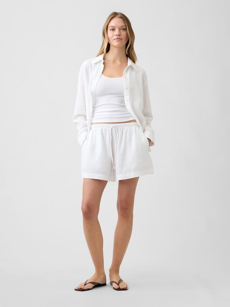 Gap White 4 inch Pull On Linen-Blend Shorts - Image 2 of 6
