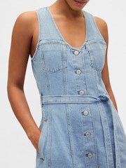 Gap Light Wash Denim Tie-Belt Button-Front V-neck Maxi Dress - Image 4 of 4