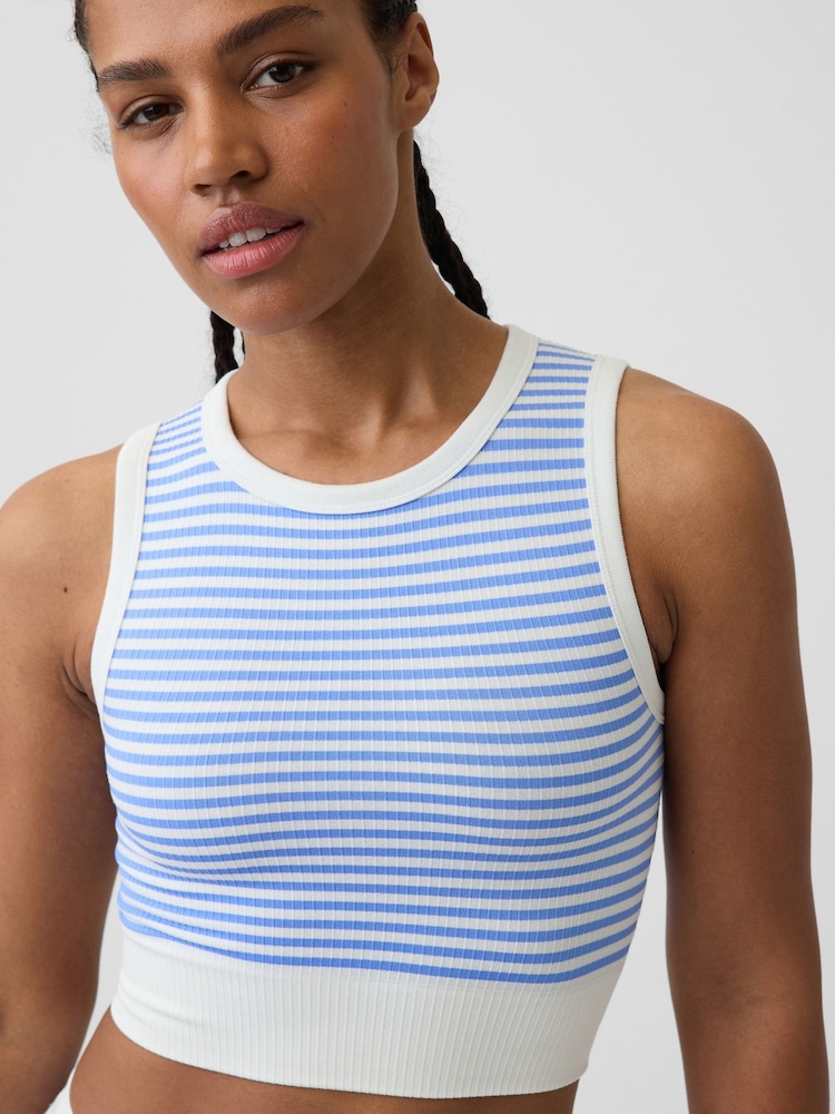 Gap Blue Stripe Seamless Rib Crop Tank Vest - Image 4 of 4 Gap Blue Stripe Seamless Rib Crop Tank Vest - Image 4 of 4