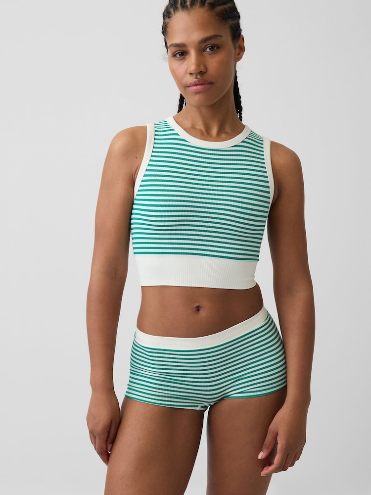 Gap Green Stripe Seamless Rib Crop Tank Vest - Image 1 of 4 Gap Green Stripe Seamless Rib Crop Tank Vest - Image 1 of 4