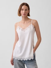 Gap White Linen-Blend Lace-Trim Cami - Image 1 of 4