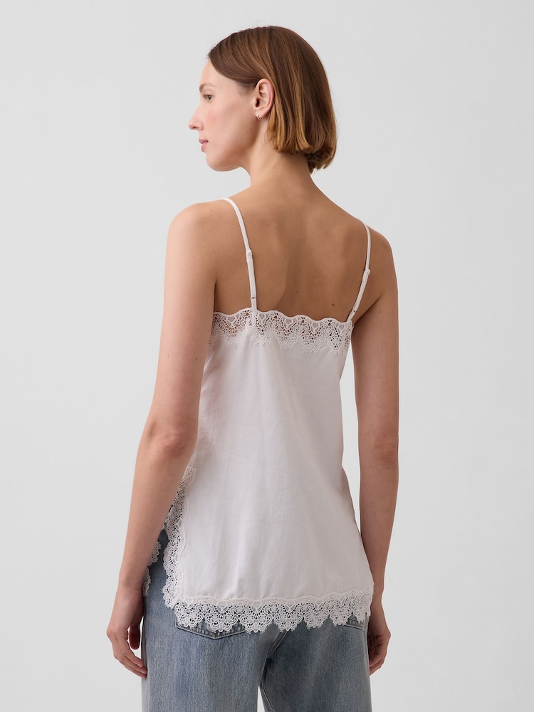 Gap White Linen-Blend Lace-Trim Cami - Image 2 of 4
