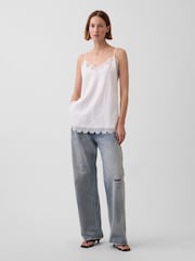 Gap White Linen-Blend Lace-Trim Cami - Image 3 of 4