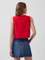 Gap Red Linen-Blend Embroidered Crop Shell Vest - Image 2 of 4
