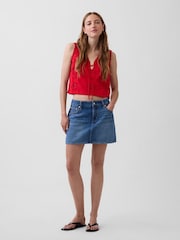 Gap Red Linen-Blend Embroidered Crop Shell Vest - Image 3 of 4